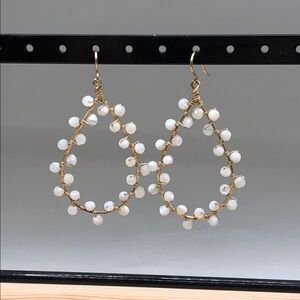 14k GF gold filled MOP mother of pearl wired tear drop dangle earrings boho.